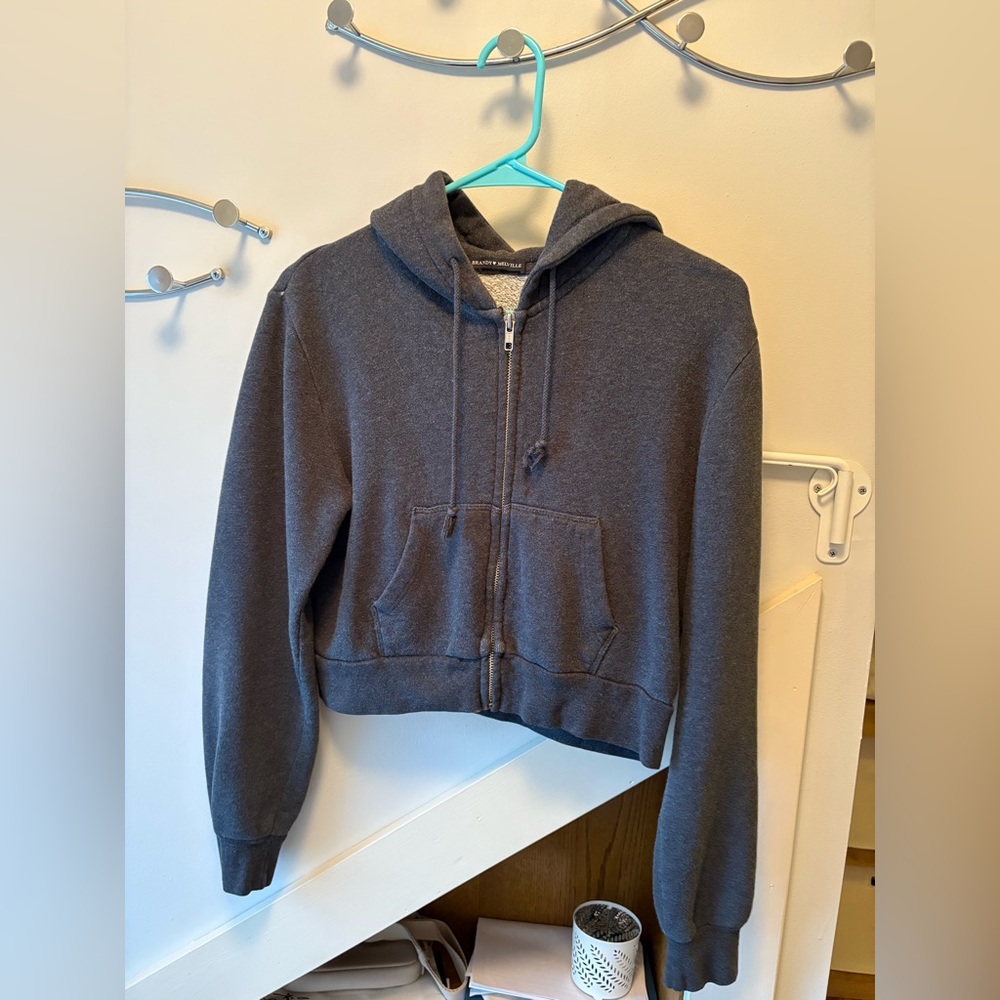 Brandy Melville Crystal Cropped Zip Sweater